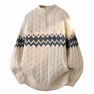 侨迪蒙拉半高领重磅加厚青少年针织衫提花内搭秋冬季男毛衣毛线衣