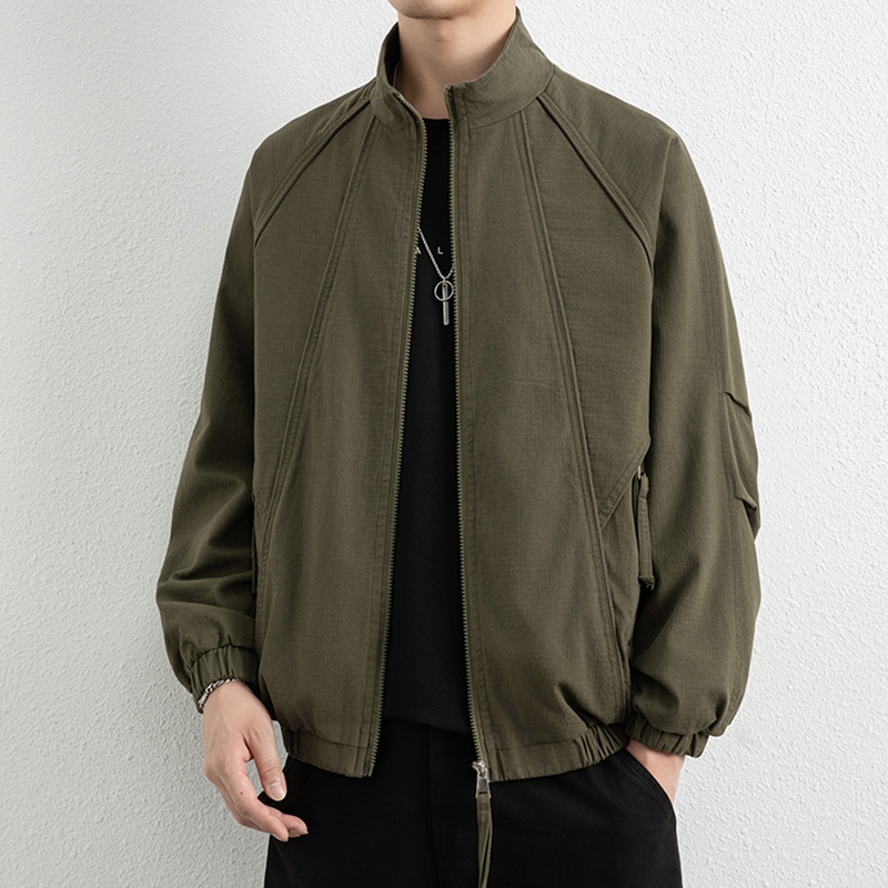 侨迪蒙拉高端纯棉男士春秋季新款夹克肌理感立领上衣百搭潮牌外套