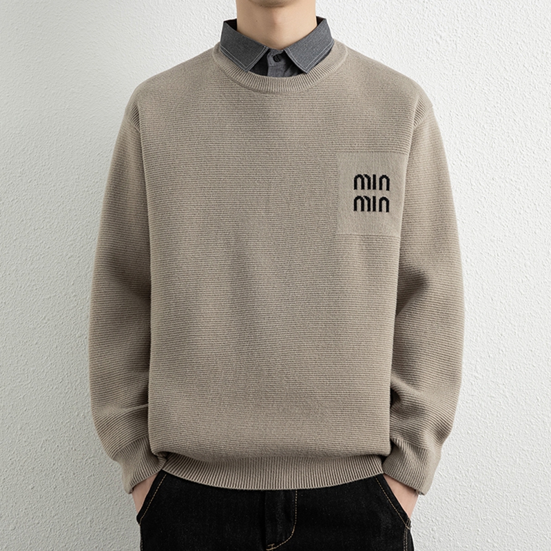 侨迪蒙拉高品质衬衫领针织衫男士秋冬季保暖假两件毛衣加厚内搭