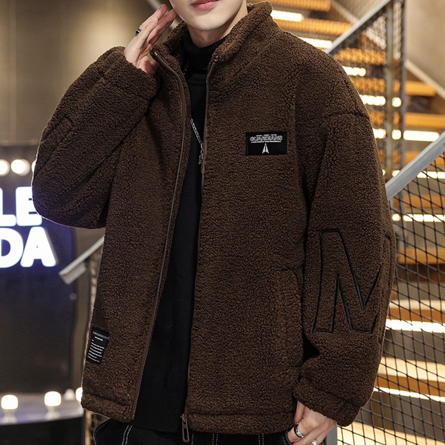 立领加厚保暖羊羔毛棉衣秋冬季青少年时尚外套高品质潮牌百搭棉服