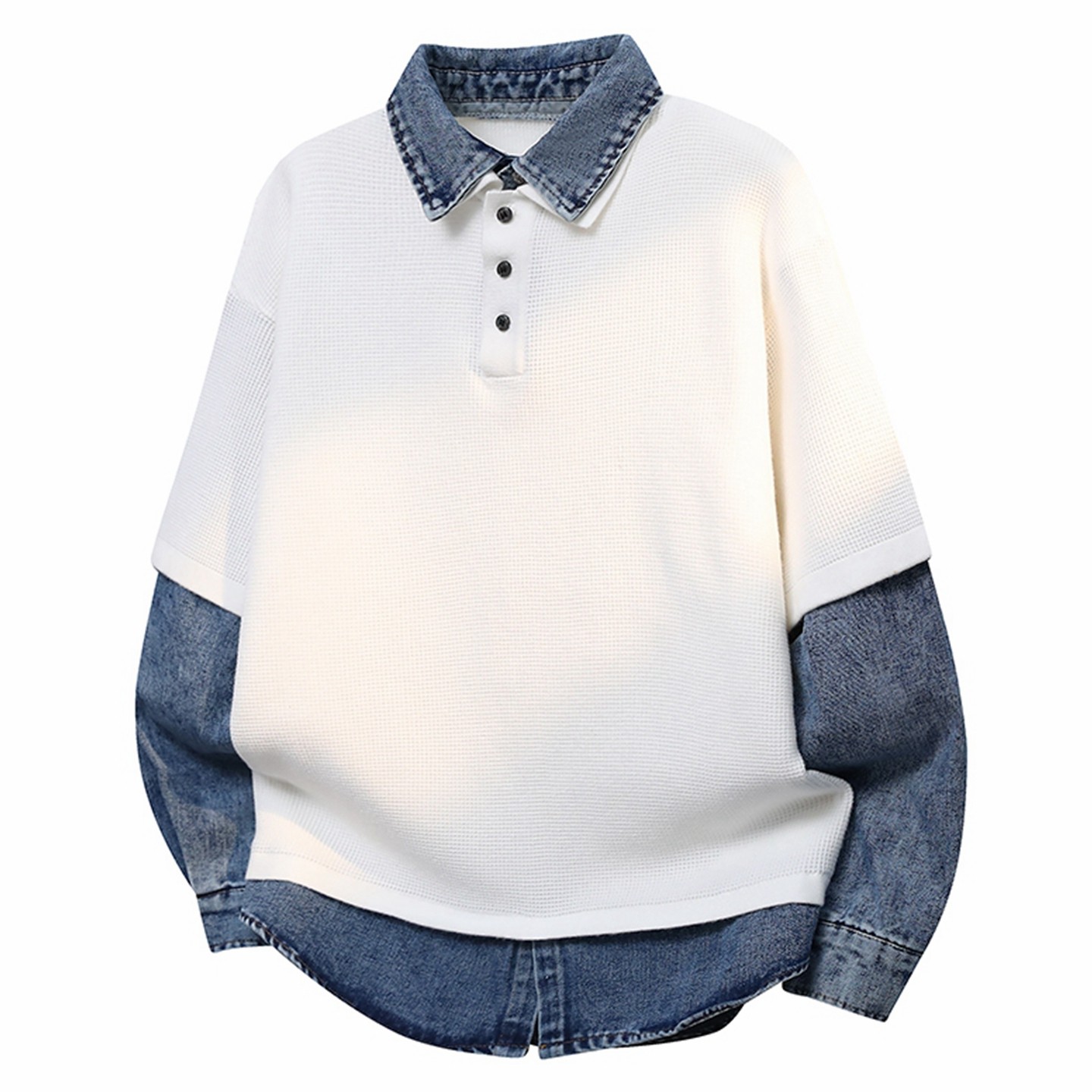 个性牛仔衬衫领时尚拼接针织衫青少年中学生线衣内搭打底潮牌毛衣,男装,针织衫/毛衣,淘宝优惠券,粉丝福利购,淘宝优惠卷