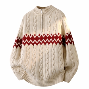 侨迪蒙拉半拉链重磅针织衫男秋冬季半高领加厚内搭保暖青少年毛衣