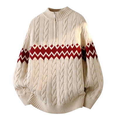 侨迪蒙拉半拉链重磅针织衫男秋冬季半高领加厚内搭保暖青少年毛衣