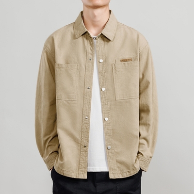 侨迪蒙拉潮牌纯棉春秋款男外套秋冬季加绒加厚衬衫式夹克初秋保暖