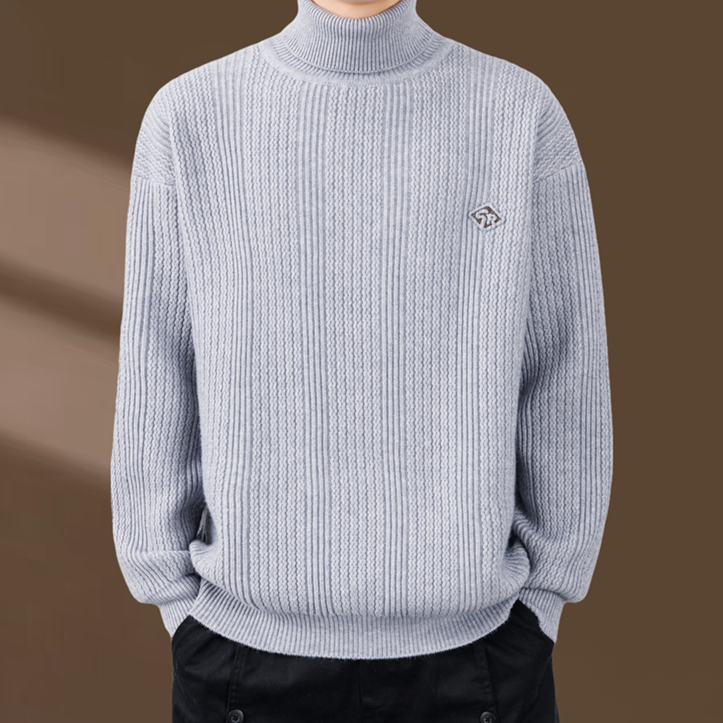 侨迪蒙拉重磅加厚两翻领针织衫男秋冬季内搭毛线衣打底高领毛衣