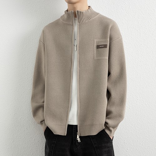 侨迪蒙拉高级感男士秋冬季针织开衫简约外套加厚保暖立领毛衣夹克