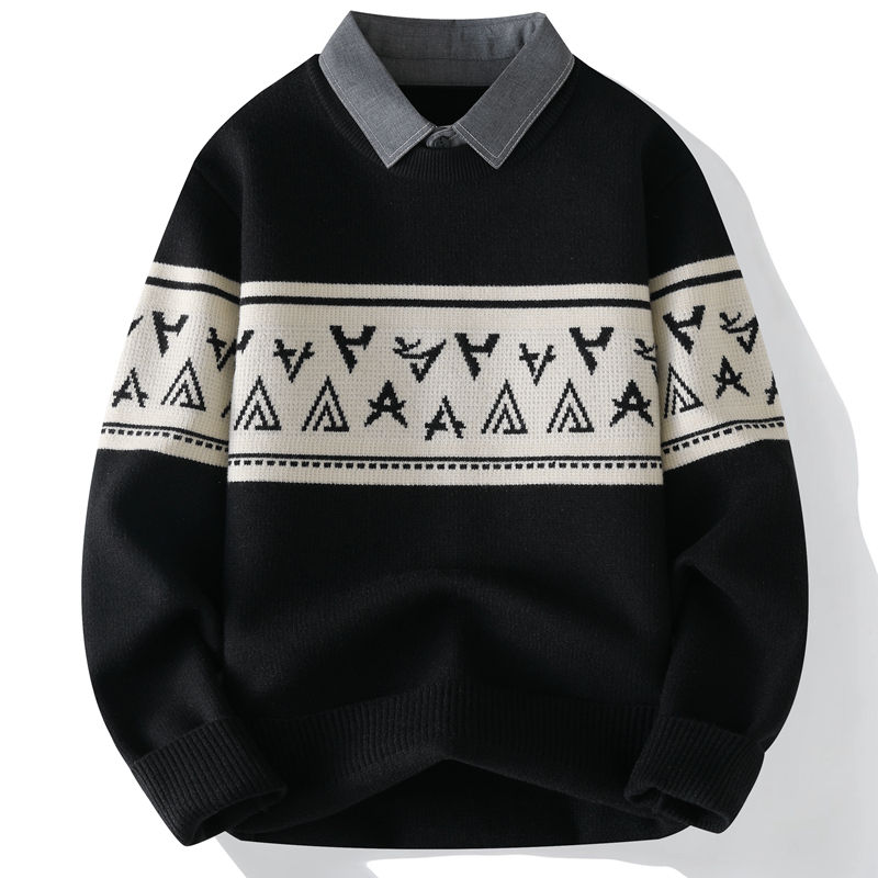 新款男士假两件针织衫打底线衣