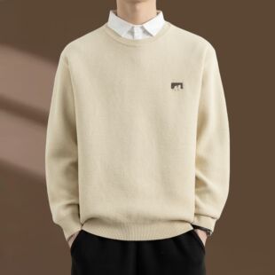 侨迪蒙拉秋冬季新款男内搭假两件毛衣加厚保暖打底衬衫领针织衫