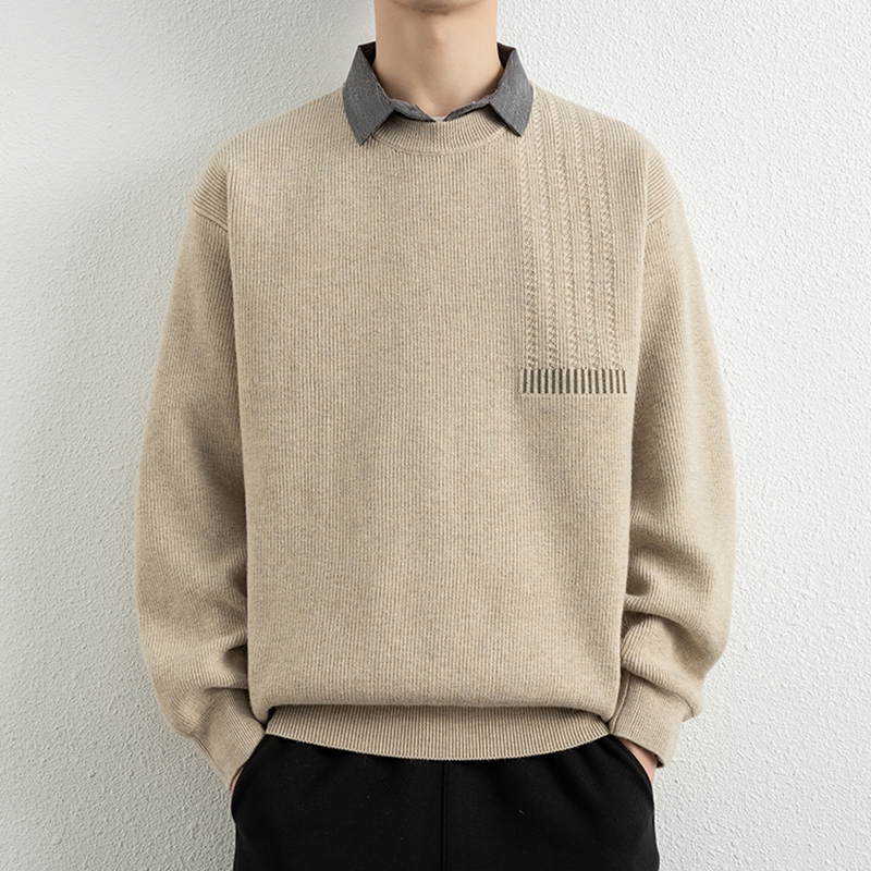 侨迪蒙拉高端衬衫领男士针织衫加厚保暖内搭有领秋冬季假两件毛衣