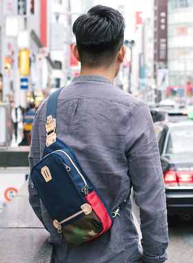 潮牌街头腰包男斜挎包休闲韩版潮流嘻哈帆布胸前小背包单肩包胸包