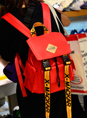 潮牌ins飘带双肩包女背包ulzzang原宿潮韩版校园简约百搭学生书包