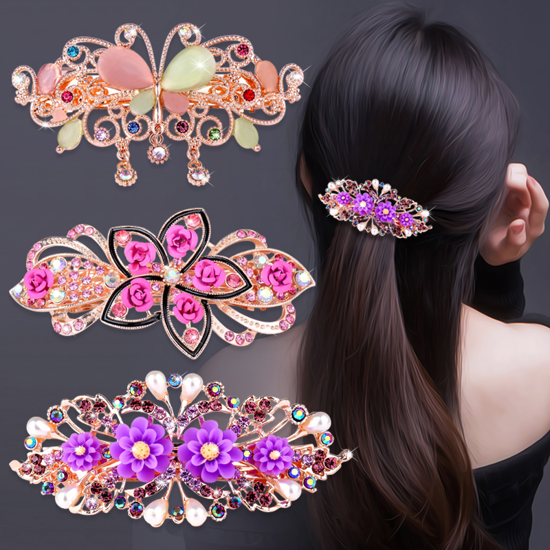 发夹后脑勺一字水钻中年优雅