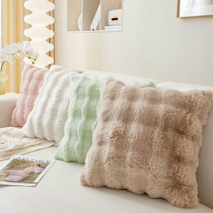 网红款仿兔毛绒客厅沙发抱枕冬季高级感靠枕可拆洗不含芯枕套定制