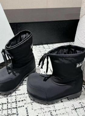 2024新款防水巴黎大头雪地靴冬季松糕厚底增高防水棉靴走秀面包鞋