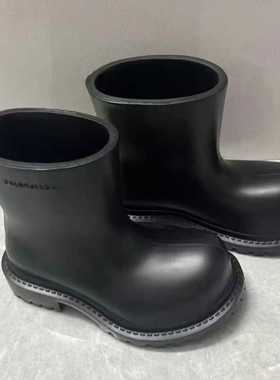 2024秋新款黑色雨靴马丁靴巴黎米奇大头鞋丑萌厚底短靴圆头中筒靴