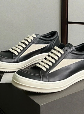 欧洲站新款元年ro低帮鞋子情侣英伦风真皮厚底增高黑色百搭板鞋男