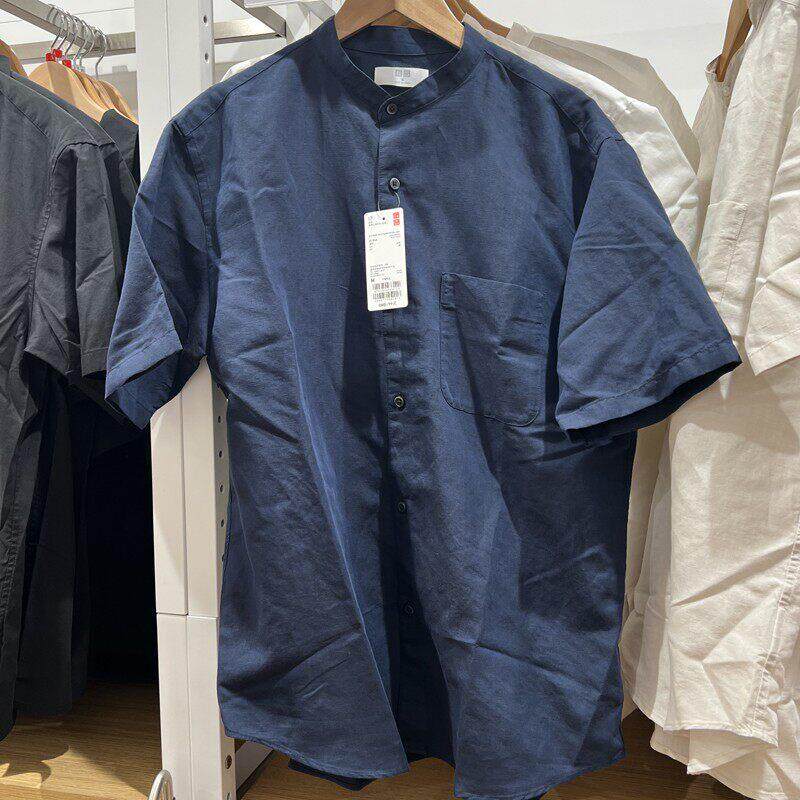 夏季男款麻棉立领短袖衬衫457438
