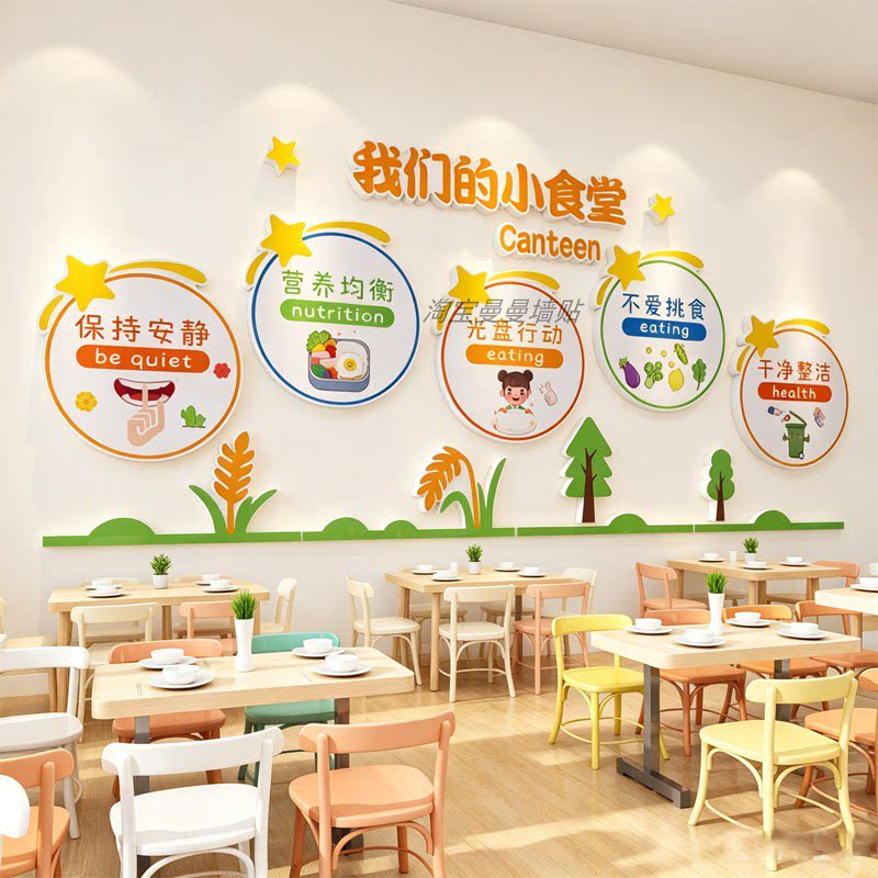 幼儿园食堂文化环创贴纸午托管班小饭桌餐厅布置文明用餐标语墙贴