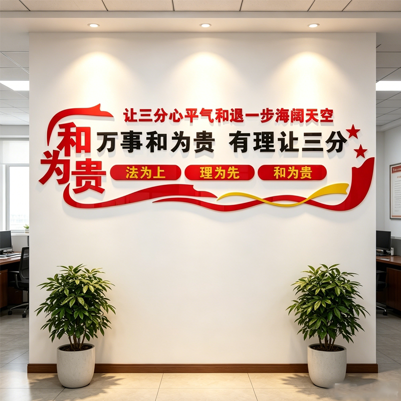 调解室文化墙贴亚克力养老院乡村社区居委会以和为贵文化标语墙贴