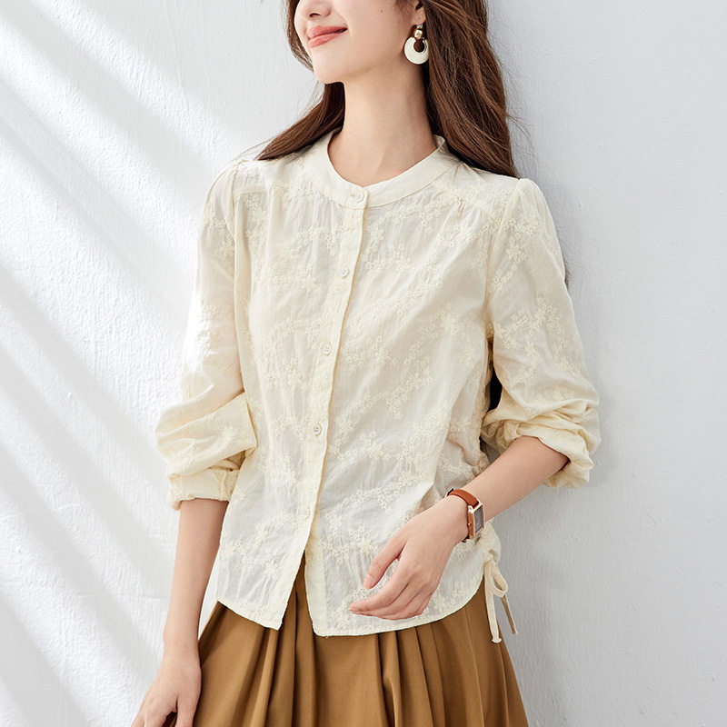 圆领绣花纯棉长袖衬衫女春秋新款，券后111.85元