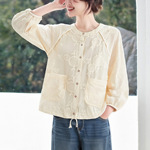 杏色向日葵绣花衬衫女长袖2026春装新款圆领刺绣上衣纯棉女式衬衣