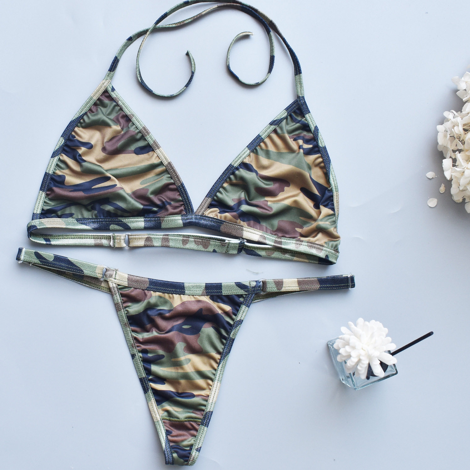 CG欧美女三点式迷彩激情情趣比基尼速干游泳衣女士内衣V018