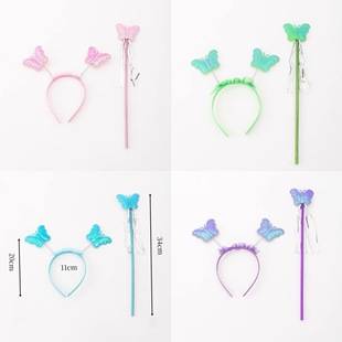 儿童蝴蝶翅膀头饰绿色小精灵仙女棒儿童演出花仙子天使六一演出服