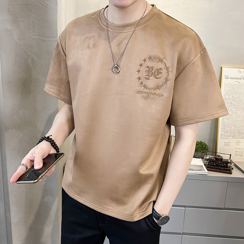 夏季2023新款短袖T恤潮牌麂皮绒刺绣男装半袖A313-5625-P48控价69,男装T恤,电商A313