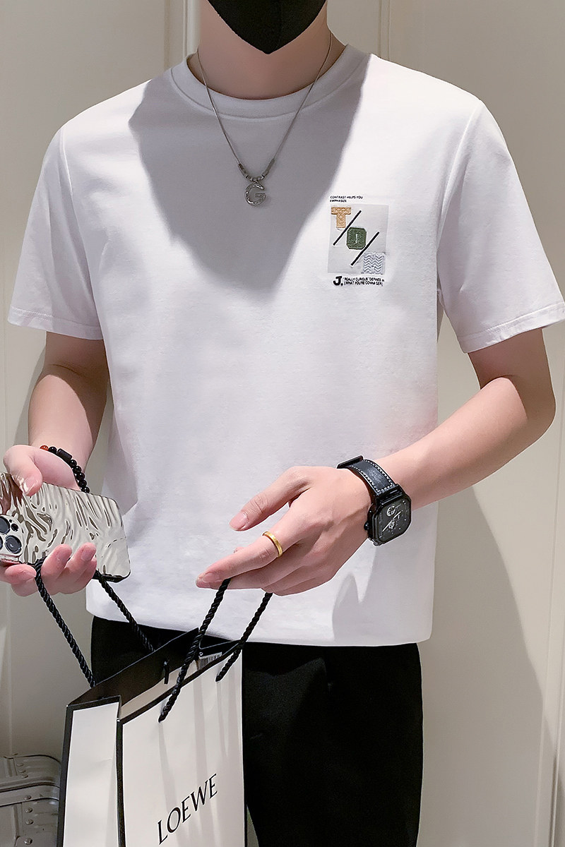 2023新款夏季短袖T恤男潮牌印花圆领半袖体恤A313-5822-P48,男装T恤,电商A313