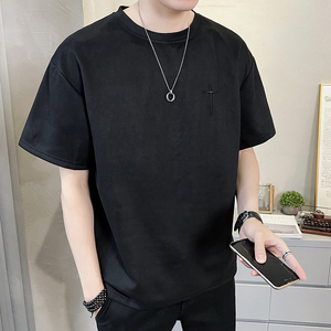 2023新款夏季短袖T恤男潮牌刺绣麂皮绒半袖 A313-5609-P48控价69图片