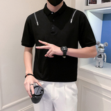 2023新款夏季短袖T恤男拉链设计感潮牌Polo衫半袖A313-3303-P55，男装T恤，电商A313