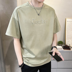 2023新款夏季短袖T恤男潮牌刺绣麂皮绒半袖 A313-6906-P48控价69图片