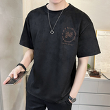 夏季2023新款短袖T恤潮牌麂皮绒刺绣男装半袖A313-5625-P48控价69，男装T恤，电商A313
