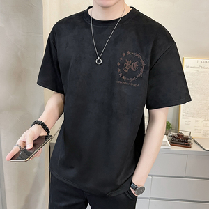 夏季2023新款短袖T恤潮牌麂皮绒刺绣男装半袖A313-5625-P48控价69图片