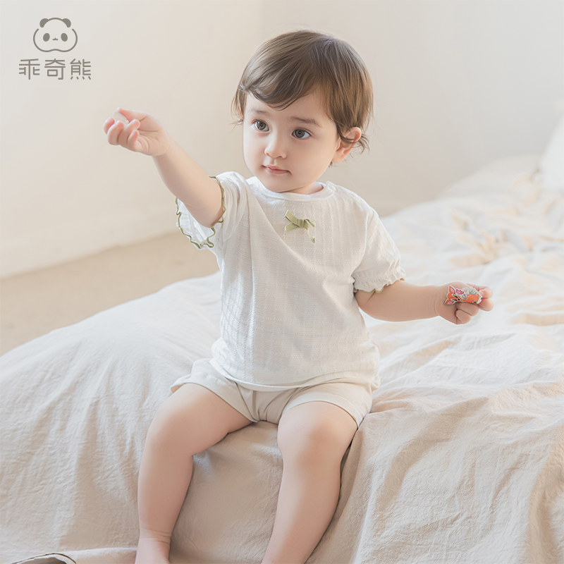 乖奇熊女宝宝可爱短袖T恤夏季薄款婴儿透气上衣儿童外出衣服弹力