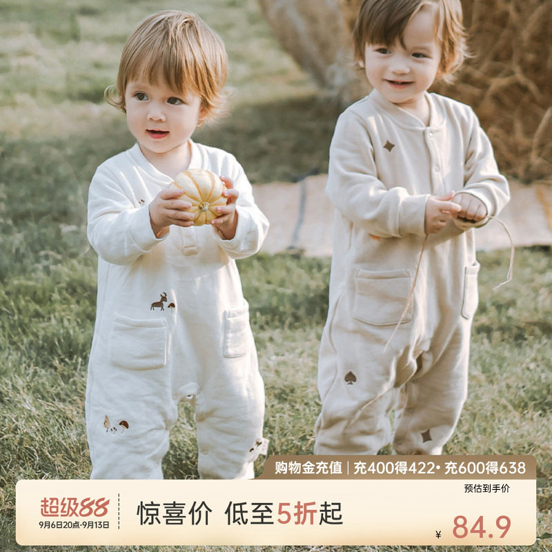 乖奇熊婴儿宝宝纯棉抓绒连体哈衣图片