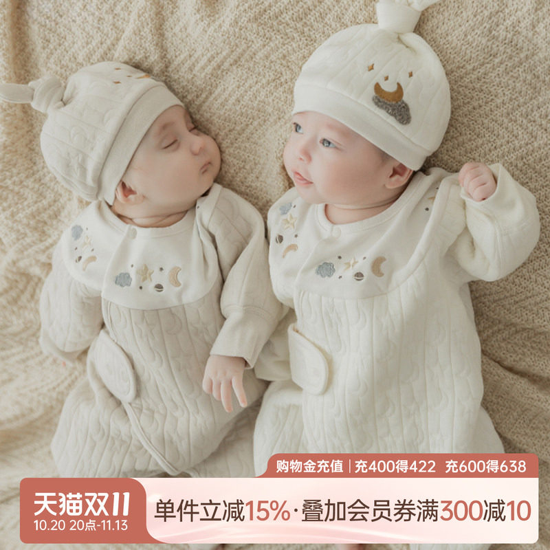 乖奇熊新生儿宝宝绑带连体衣纯棉