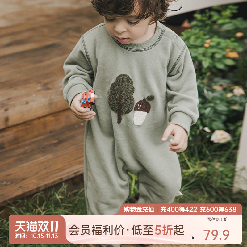 [反季惊喜价]乖奇熊婴儿春秋季抓绒连体衣可爱宝宝哈衣爬服外出