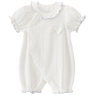 乖奇熊婴儿短袖连体衣夏季薄款女宝宝睡衣居家服弹力可爱哈衣爬服