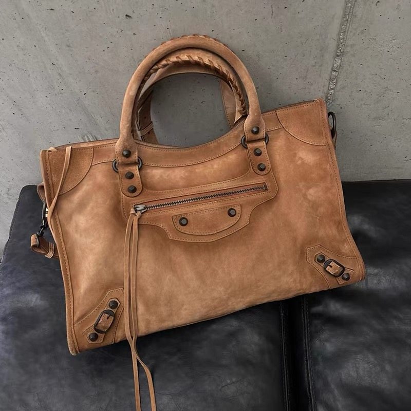 thumbnail for 2026 Fall and Winter Suede Rivet Motorcycle Bag Tote Bag High-End Large Capacity Hot Girl One-Shoulder Crossbody Handbag