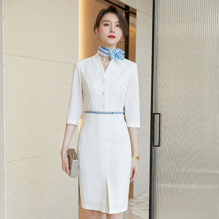 新款职业连衣裙白医美咨询师服装美容服前台店长服修身气质工作服