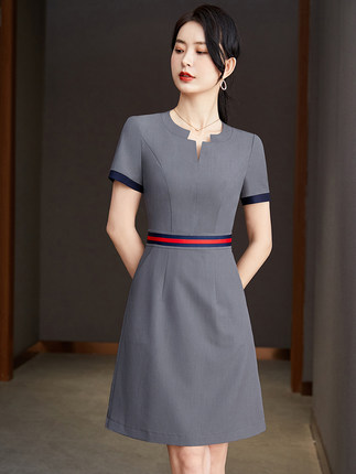 职业连衣裙夏季女装新款收腰美容院工作服短袖售楼部工装面试裙子