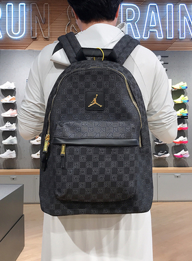 耐克JORDAN休闲AJ老花电脑双肩背包初高中学生书包男女FJ6784-010