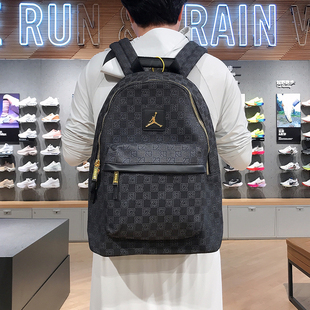 耐克JORDAN休闲AJ老花电脑双肩背包初高中学生书包男女FJ6784 010