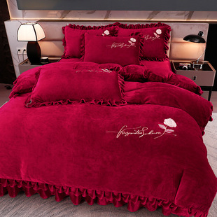 高端加厚牛奶绒四件套冬季 法兰绒珊瑚绒被套床裙南通家纺床上用品