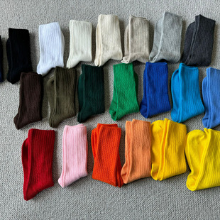 稀有好袜简约百搭粗针全棉透气复古彩色亮色男女堆堆袜中长筒袜