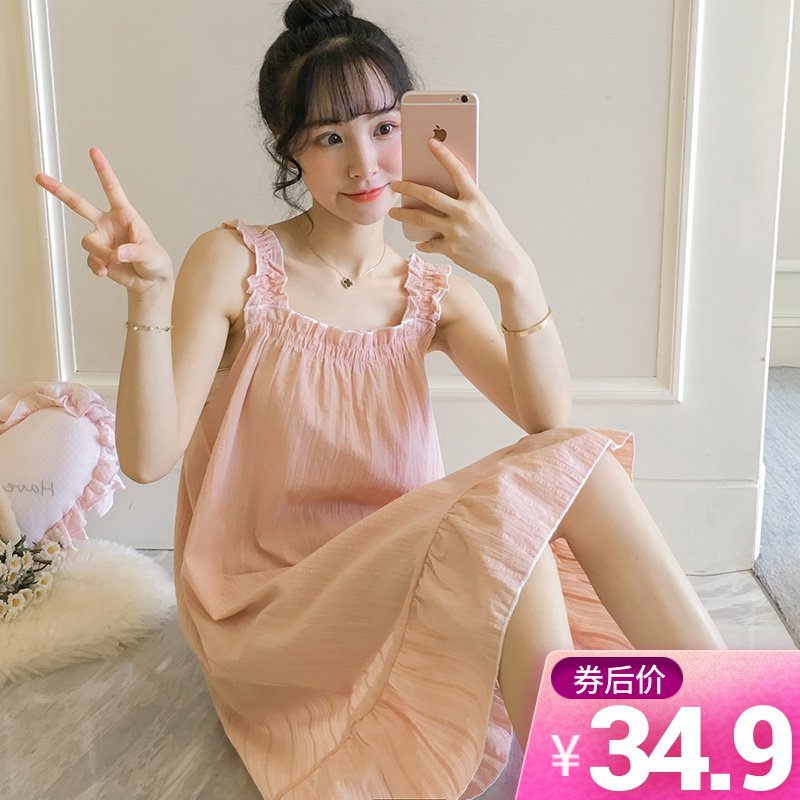 睡衣女夏季纯棉性感吊带连衣裙子韩版清新学生中长款大码孕妇睡裙