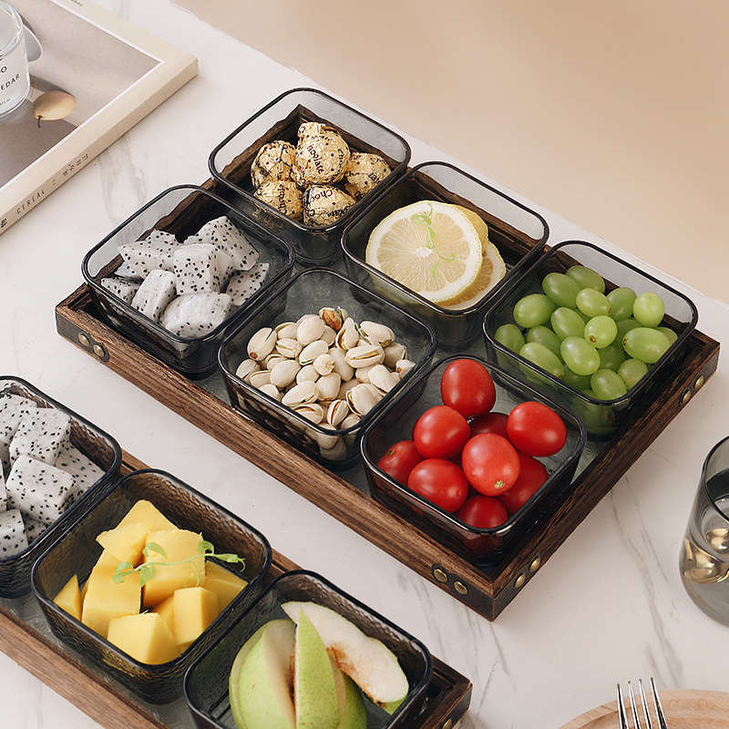 分格水果盘家用客厅茶几干果盘糖果盒简约现代玻璃果盘点心零食盘