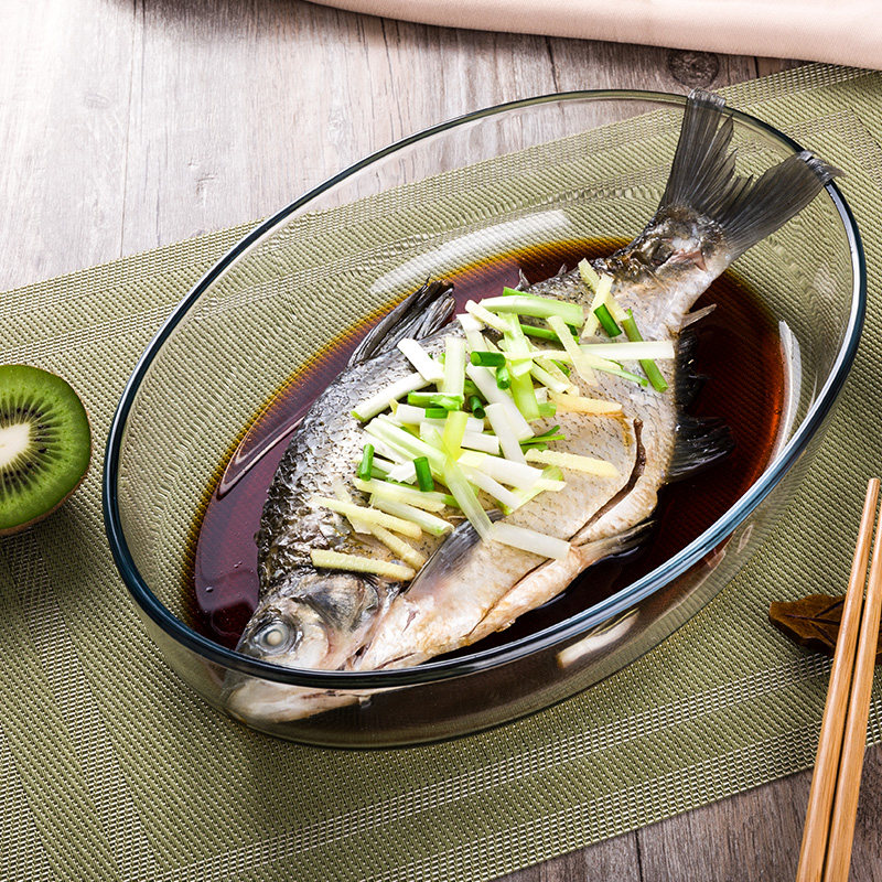 鱼盘玻璃鱼盘子家用新款耐热蒸鱼盘子菜盘网红北欧欧式创意餐具