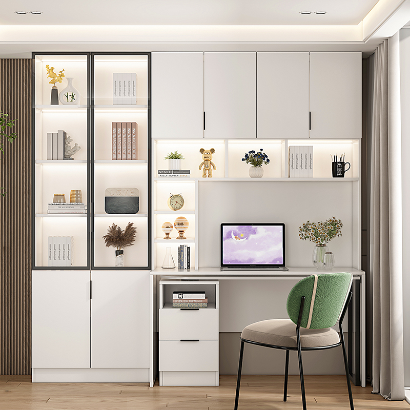 初中学生家用简约l型书桌旋转书柜组合转角书架一体可折叠衣柜